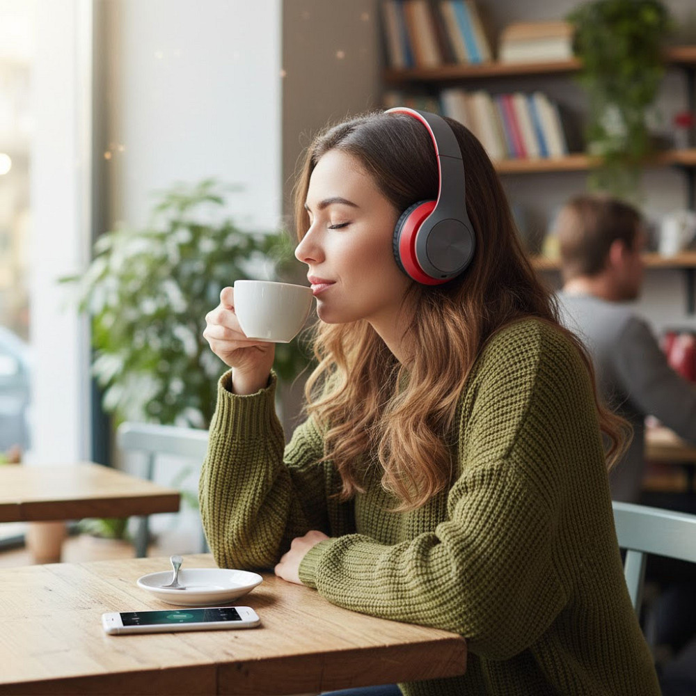 Бездротові Bluetooth-навушники з мікрофоном і Mp3 плеєром, P47, Червоний/Стереогарнітура/Накладні навушники блютуз Київ - фото 6