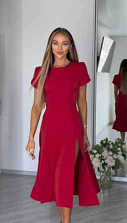 Жіноча стильна романтична сукня з розрізом костюмна Червона, 42/44 Одеса