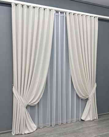 Комплект штор VR-Textil Микровелюр Petek 100х270 2шт и Тюль 400х270 2020ш-1153т Молочный с белым 71-157/2 Киев