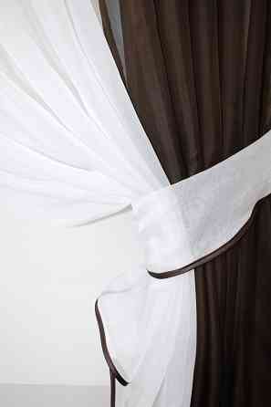 Кухонные шторки VR-Textil № 096к с подвязками венге с белым 400х170 см (52-0238) Киев