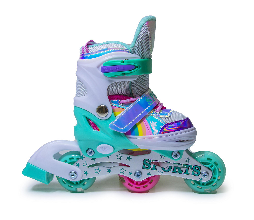 Дитячі розсувні ролики Rainbow Scale Sports бірюзові, розмір 26-29. Усі колеса світяться Одеса - фото 3