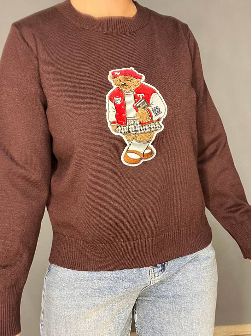 Светр жіночий A-N 2609 з нашивкою ведмедика оверсайз базовий one size, коричневий, one size Київ - фото 9