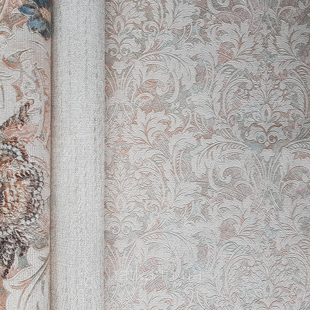 Шпалери метрові вінілові на флізелін Yuanlong Samsara східний малюнок вензелі коричневі завитки рожеві Київ - фото 2