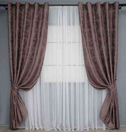 Комплект штор на люверсах VR-Textil Жаккард Sultan XO № 1681ш 150х250 см 2 шт Бурый (37-0197) Киев