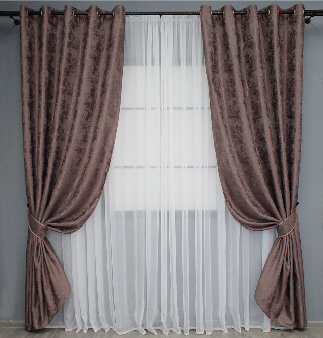 Комплект штор на люверсах VR-Textil Жаккард Sultan XO № 1681ш 150х250 см 2 шт Бурый (37-0197) Киев - изображение 2