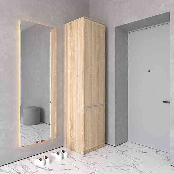 Шафа пенал VAYS R-21 Дуб Сонома-Білі планки, з полицями та штангою, без ручок, ЛДСП, 50×50×211 см - для одягу та взуття, в передпокій Львів