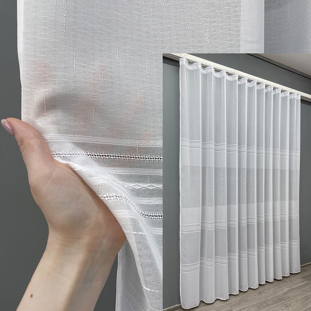 Тюль VR-Textil 1430т Кружево Лен Белый 300х270 см (42-0255) Киев - изображение 1