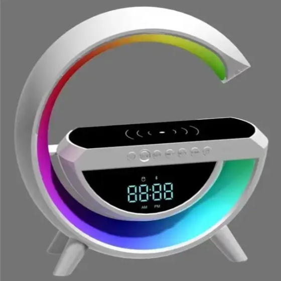 Портативная колонка + лампа + часы BT-3401 с функцией беспроводной зарядки (Белые) Винница