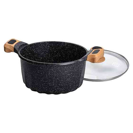 Алюминиевая кастрюля объемом 5 литров с крышкой Ø 24 см с мраморным антипригарным покрытием MGC черная HP-4-433B Киев