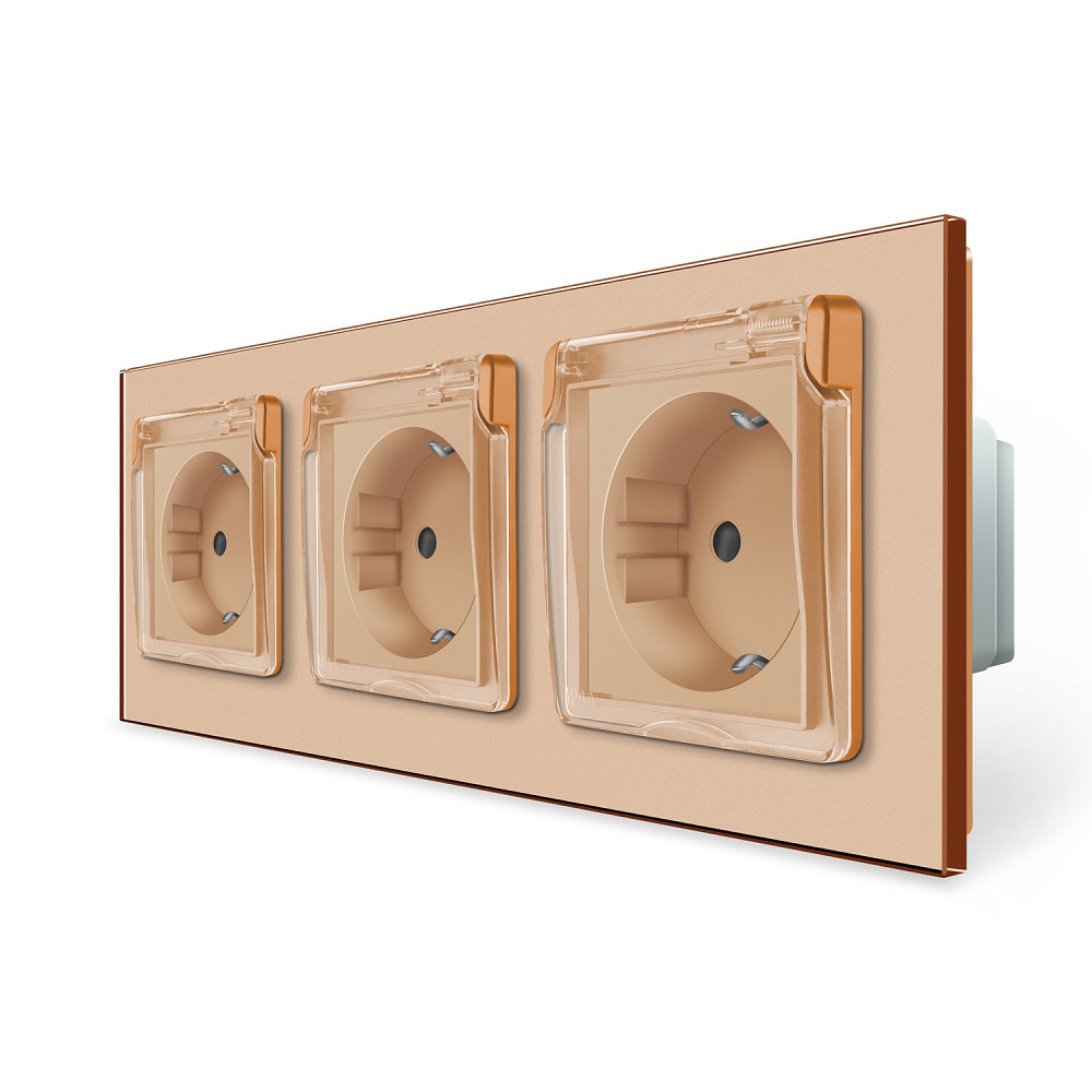 LIVOLO Потрійна електрична розетка вологозахисна з кришкою IP44 з заземленням, LIVOLO, золота, Коломыя - изображение 1