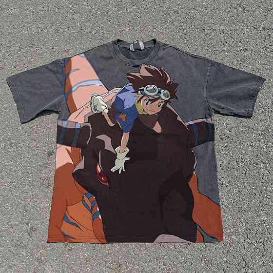 Футболка чоловіча з принтом аніме Пригоди Дігімонів Таі Камійа Греймон оверсайз (S/M/L) Черний Дніпро