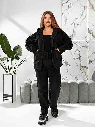 Жіночий теплий костюм-двійка: кофта та штани батал двосторонній фліс Полар Чорний, 50/52 Одеса