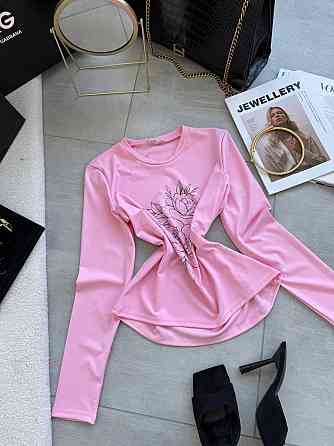 Жіночий повсякденний лонгслів із мікродайвінгу з малюнком Рожевий 2, 50/52 Одеса