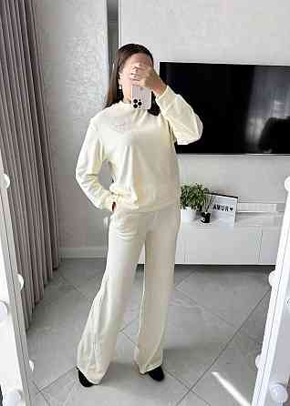 Женский прогулочный костюм двойка из хлопкового велюра Молочный, 46 Одесса