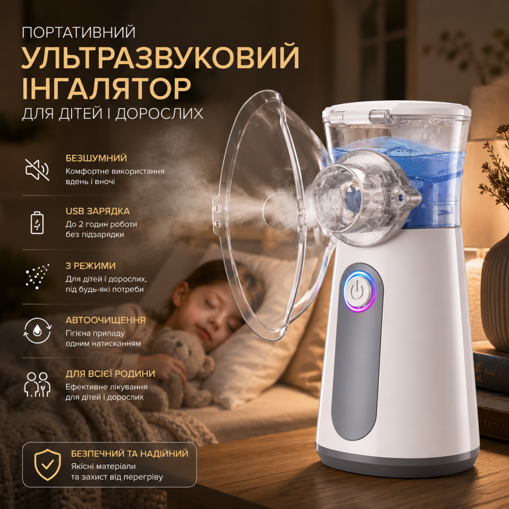 Портативний ультразвуковий інгалятор Wholede USB, безшумний небулайзер для дітей і дорослих, акумуляторний, 3 режими, автоматичне Київ - фото 5