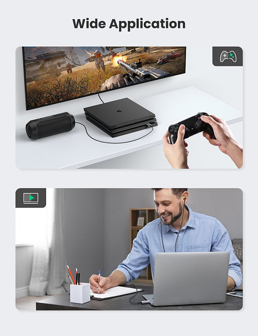 Зовнішня звукова карта USB 2.0 to 3.5m Аудіоптер TRS стерео OMTP/CTIA UGREN CM383 (Сіра) Николаев - изображение 8