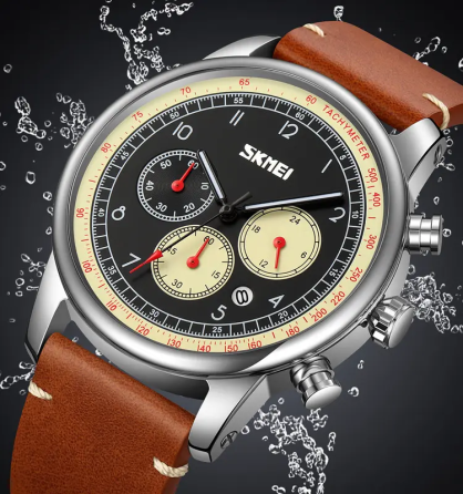 Часы наручные классические Skmei 9318 (Коричневый с бежевым циферблатом) Киев
