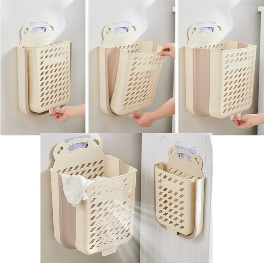 Подвесной пластиковый органайзер-корзина для белья с ручкой, складная конструкция, 28×17×38см, белый цвет Каменец-Подольский - изображение 4