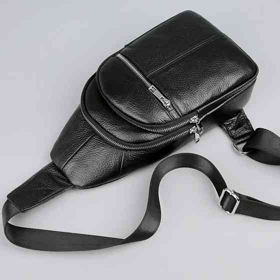 Мужской нагрудный кожаный слинг 18х32х7, сумка-рюкзак через плечо TIDING BAG-MK 83423 черная Киев