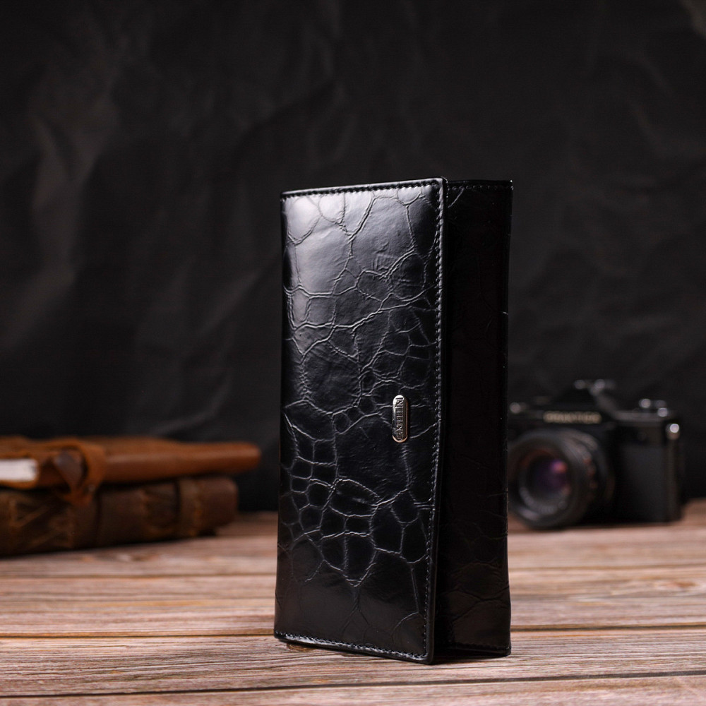 Необычный женский кошелек из натуральной фактурной кожи Черный (CANPELLINI) Киев - изображение 2