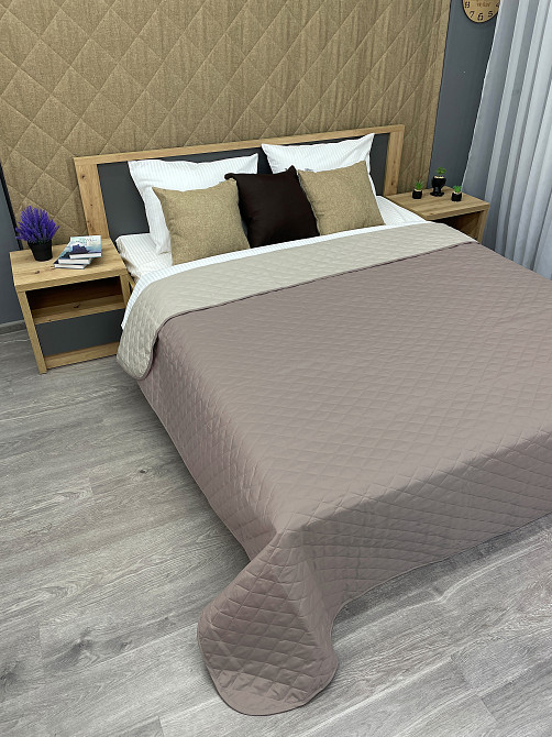 Покрывало двустороннее Decorator Microfiber ромб 180х215 см серо-коричневый с бежевым (85-017) Киев - изображение 6