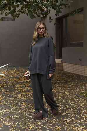 Жіночий теплий базовий костюм-двійка з двосторонньої ангори Графіт Одеса