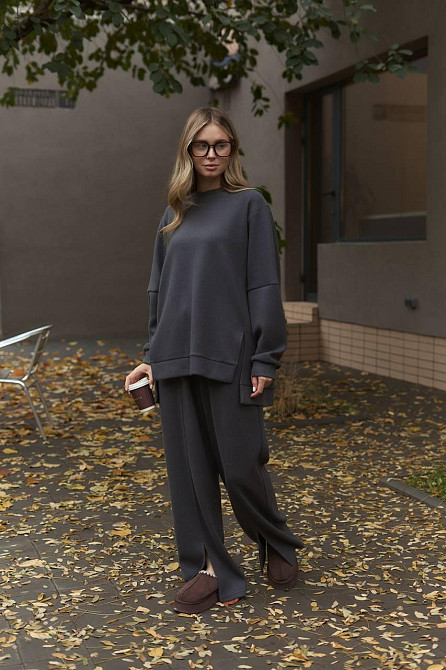 Жіночий теплий базовий костюм-двійка з двосторонньої ангори Графіт Одеса - фото 1