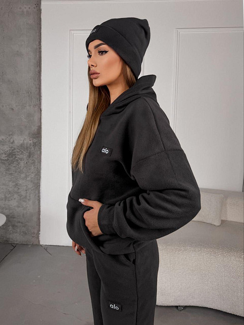 Жіночий стильний теплий костюм із флісу полар із шапкою Графіт, 46/48 Одеса - фото 4