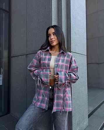 Жіноча базова сорочка кімоно оверсайз у клітинку турецька фланель Сірий Одеса