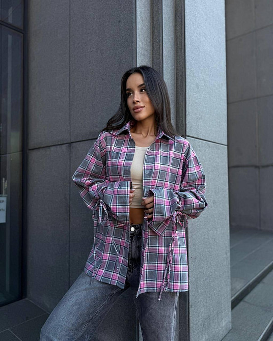 Жіноча базова сорочка кімоно оверсайз у клітинку турецька фланель Сірий Одеса - фото 4