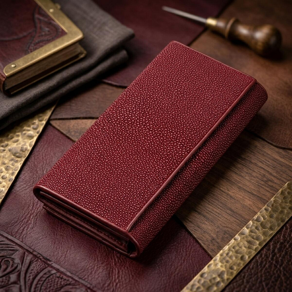 Гаманець жіночий STINGRAY LEATHER 18097 з натуральної шкіри морського ската Бордовий Київ - фото 9