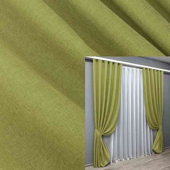 Комплект готовых штор VR-Textil Лен Мешковина № 106ш Оливковый 150х270см 2 шт (30-021) Киев