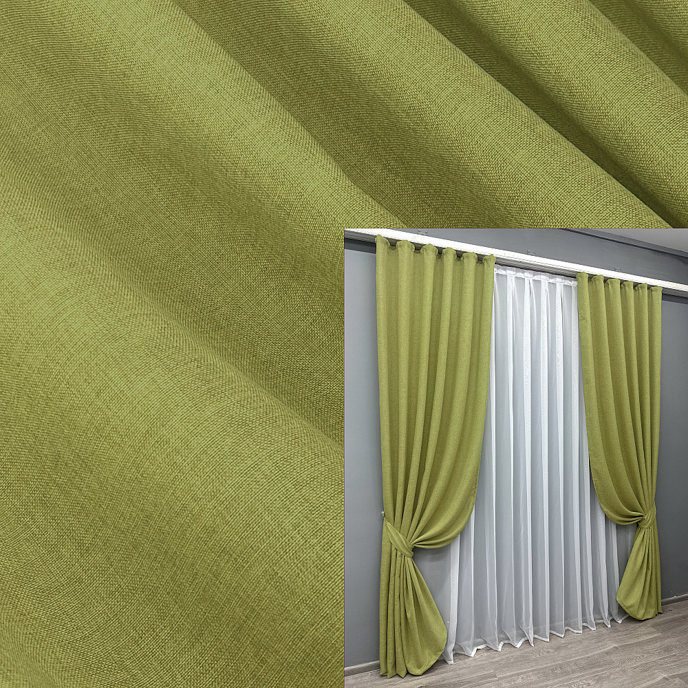 Комплект готовых штор VR-Textil Лен Мешковина № 106ш Оливковый 150х270см 2 шт (30-021) Киев - изображение 1