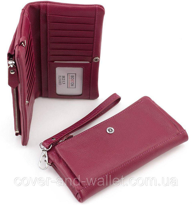 Бордовий жіночий гаманець клатч з натуральної шкіри Boston Киев - изображение 7
