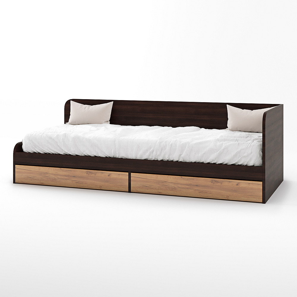 Односпальная кровать с ящиками Эверест Соната-800 80х190 см венге темный/дуб крафт золотой (DTM-2107) Львов - изображение 2