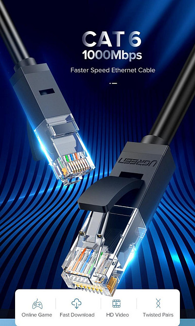 Кабель UGREEN NW102 Cat 6 U / UTP Lan Cable 1m (Black)(UGR-20159) Одеса - фото 5
