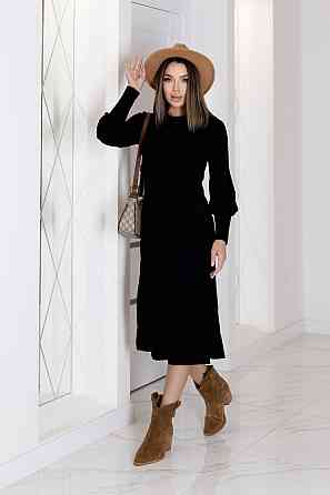 Элегантное ангоровое платье миди с разрезом Ellite батал 54-56, Черный Киев