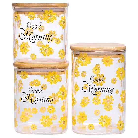 Yiwu Банки для сипучих продуктів набір з 3 шт з бамбуковими кришками 700 (мл), 900 (мл), 1.2 (л Коломия