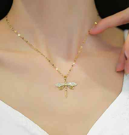 Подвеска стрекоза со стразами на цепочке золотистая украшение Киев