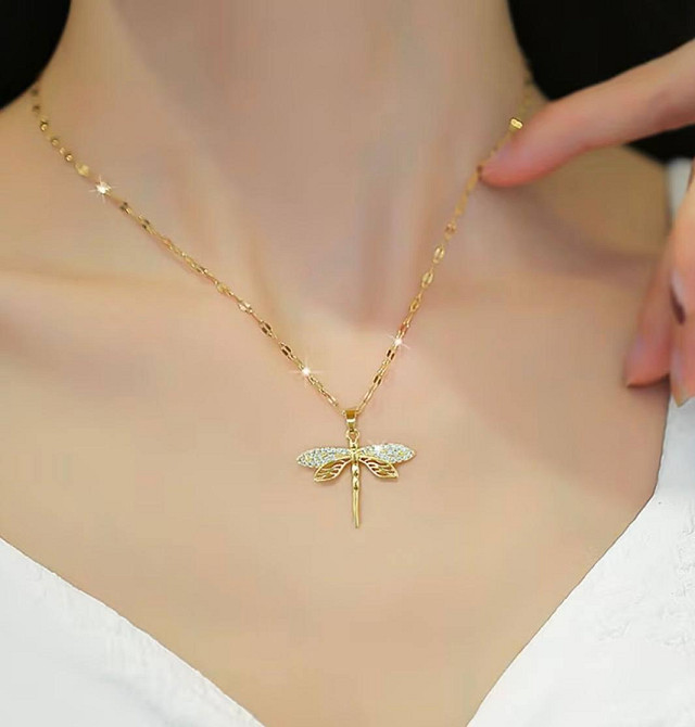 Подвеска стрекоза со стразами на цепочке золотистая украшение Киев - изображение 4