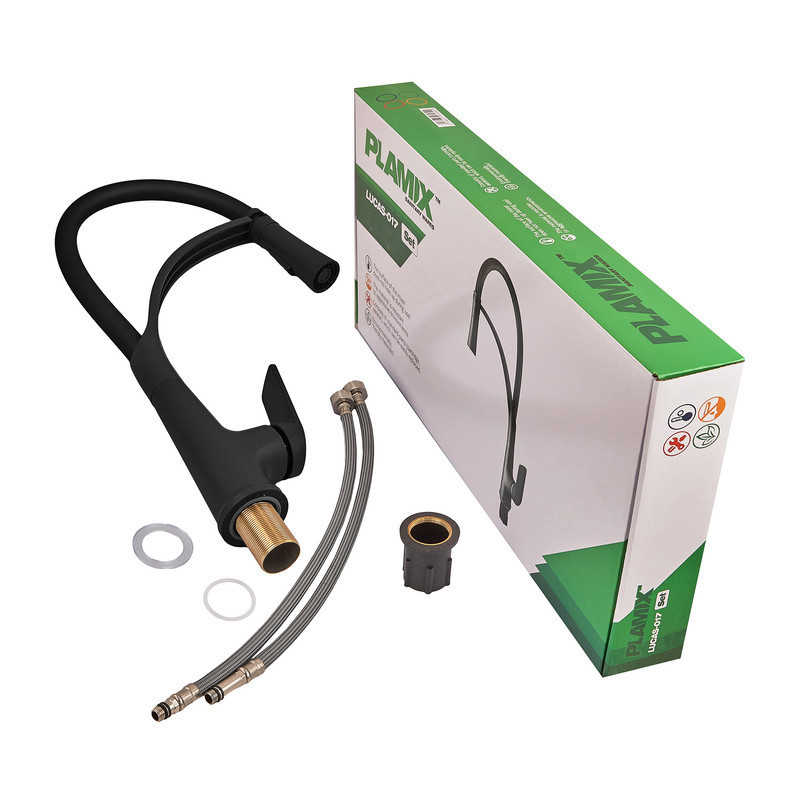 Змішувач для кухні Plamix Lucas-017 SET BLACK REFL.Black з підведенням   ( PM0717 ) 38898 Харьков - изображение 2