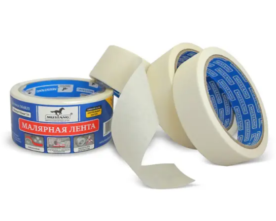 Стрічка малярна гофрована паперова стрічка 19мм*20м 140мкм біла Мустанг Житомир