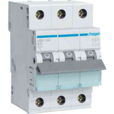Автоматичний вимикач Hager 3-п. B 40A (6kA) 3M (B) (MBN340) Вінниця