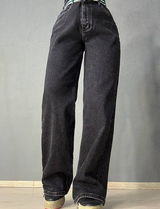 Джинси жіночі Derun 8209-8210 утеплені палаццо на флісі з ременем чорні, чорний, 31, 31, 85 см, 110 см Київ - фото 17