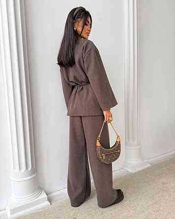 Жіночий стильний теплий костюм-двійка: жакет + штани, шерсть Шоколад, 48-52 Одеса