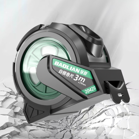 Рулетка будівельна вимірювальна 3м, прогумована з метричною шкалою з автоматичним замком, протиударна чорно-зелена Кам'янець-Подільський