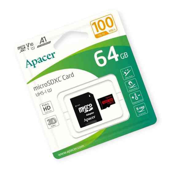 Карта памяти microSDHC 64Gb class 10 (adapter SD) Apacer до R100MB, s Мукачево