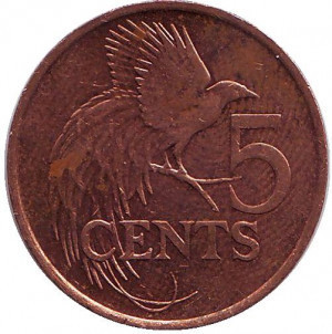 Райський птах. Монета 5 центів. 1997 рік, Тринідад і Тобаго. (БО) Полтава - фото 1