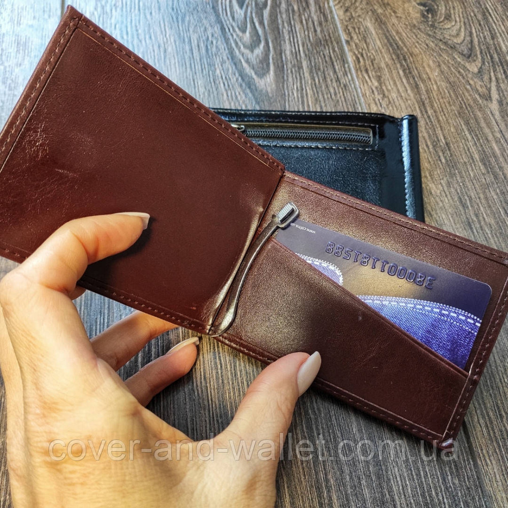 Затискач для купюр з прозорим вікном на магнітах (коричневий) Київ - фото 3