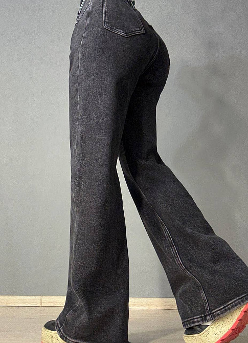 Джинси жіночі Derun 8209-8210 утеплені палаццо на флісі з ременем чорні, чорний, 31, 31, 85 см, 110 см Київ - фото 3